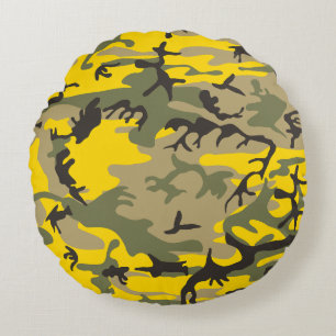 Cojín Redondo Camuflaje amarillo y verde, ejército, ejército