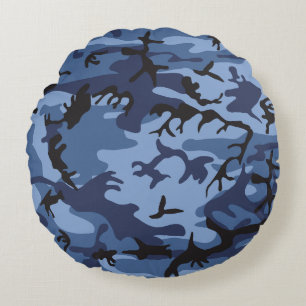 Cojín Redondo Camuflaje azul de la marina, ejército, ejército