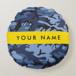 Cojín Redondo Camuflaje Azul Marino Personaliza tu nombre