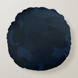 Cojín Redondo Camuflaje Azul Oscuro Abstracto