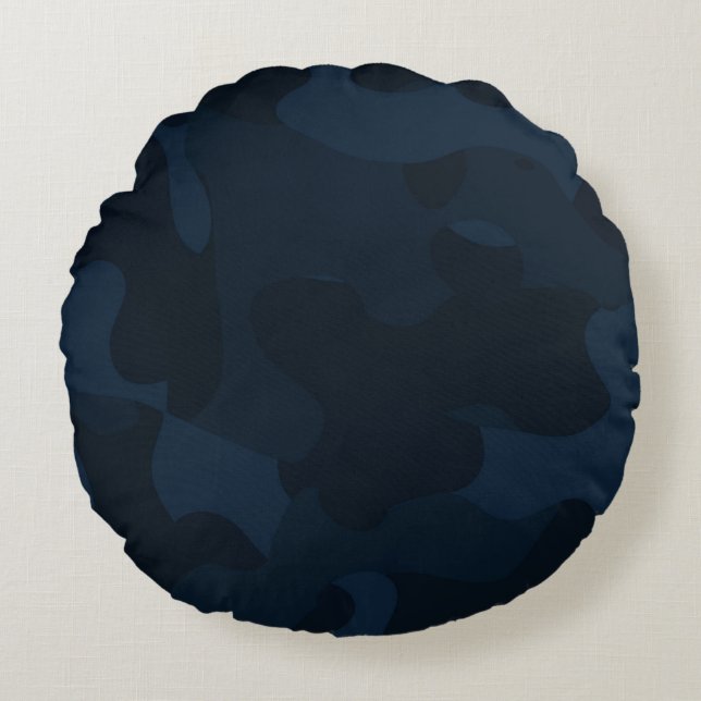 Cojín Redondo Camuflaje Azul Oscuro Abstracto (Anverso)