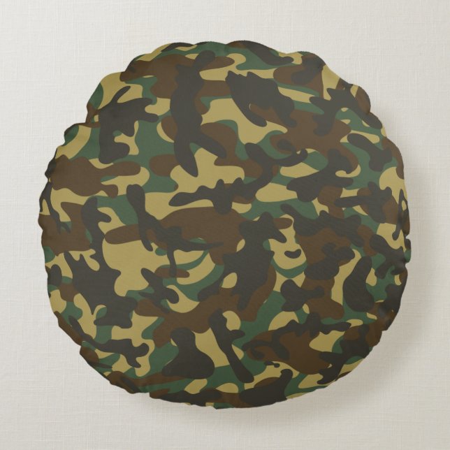 Cojín Redondo Camuflaje de bosque  (Anverso)