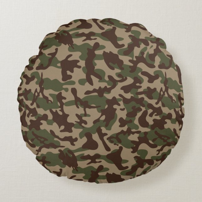 Cojín Redondo Camuflaje de madera profunda (Anverso)