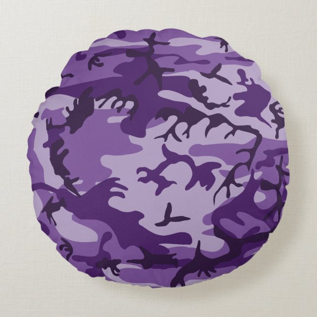Cojín Redondo Camuflaje morado, ejército (Anverso)