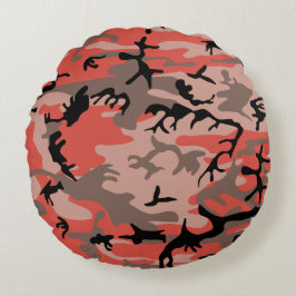 Cojín Redondo Camuflaje rojo y marrón, militar, ejército