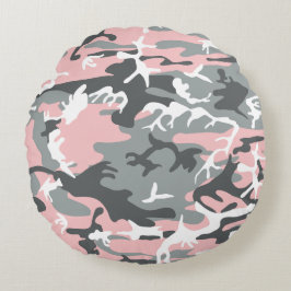 Cojín Redondo Camuflaje rosa y gris, militar, ejército