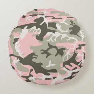 Cojín Redondo Camuflaje rosa y verde, militar, militar