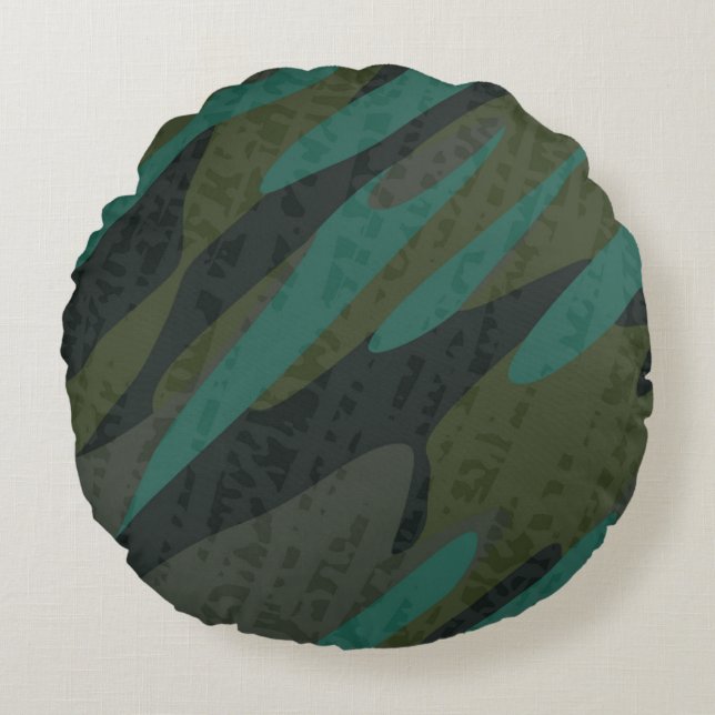 Cojín Redondo Camuflaje verde abstracto (Anverso)