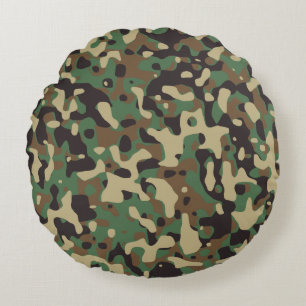 Cojín Redondo Camuflaje Verde Marrón Gris Tan Bosque