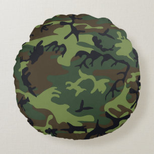 Cojín Redondo Camuflaje verde, marrón y negro