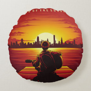 Cojín Redondo Canción de la puesta de sol del ilustracion, solo,