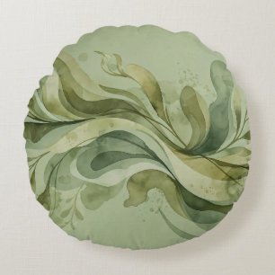 Cojín Redondo Canción de la Tierra Fluyendo Abstracto Verde Salv