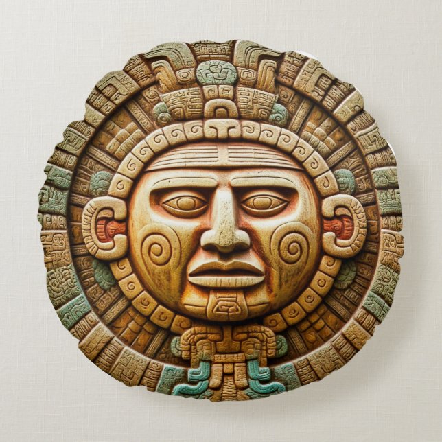 Cojín Redondo Cancún Mayo Sol Dios Viaje México (Anverso)