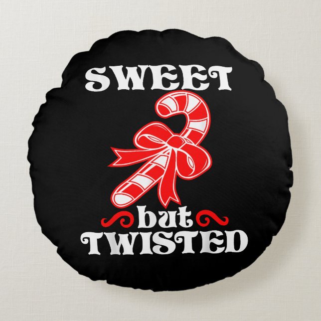 Cojín Redondo Candy Cane Sweet Pero Twist Funny Navidades (Anverso)
