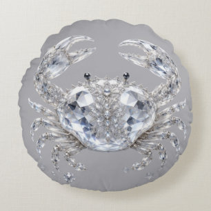 Cojín Redondo Cangrejo de Cristal de Plata   Océano Brillante Lu