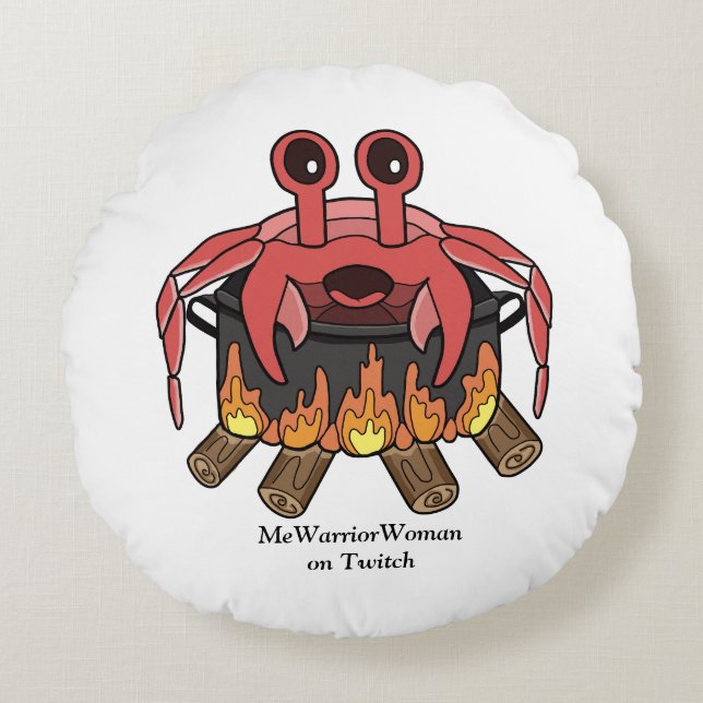 Cojín Redondo Cangrejo en maceta, MeWarriorWoman en Twitch (Anverso)