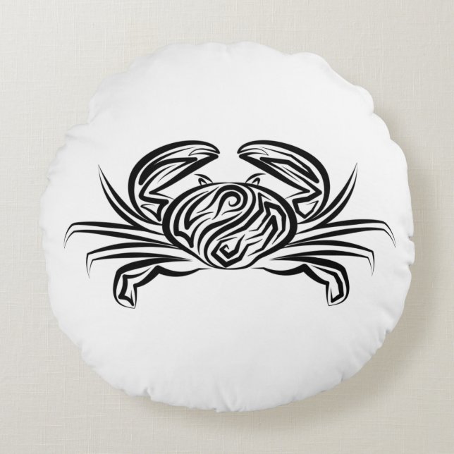 Cojín Redondo Cangrejo tribal blanco y negro (Anverso)
