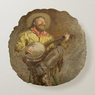 Cojín Redondo Cantando Cowboy Español con Banjo Jugando Canción 