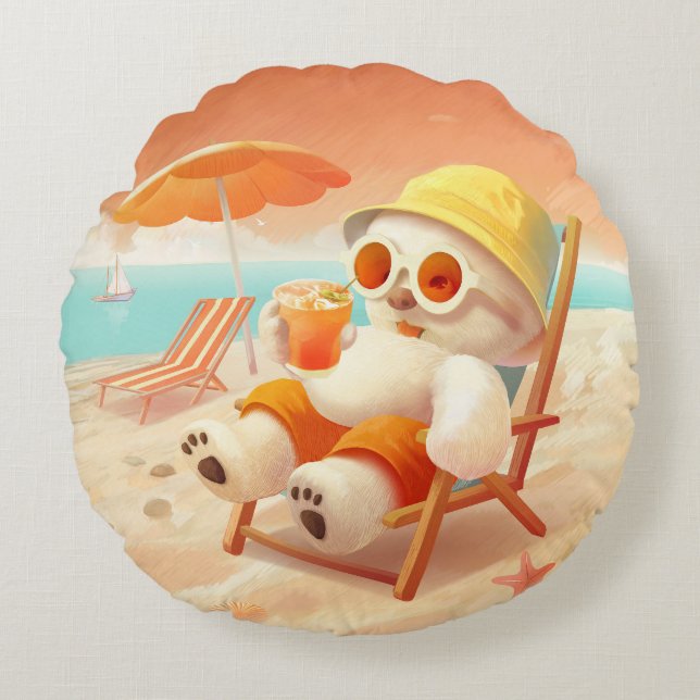 Cojín Redondo Canto sonriente - Modo playa activado (Anverso)