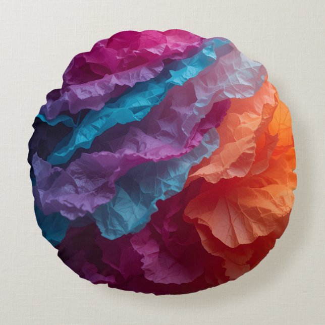 Cojín Redondo Capas de papel de seda abstractas luminosas (Anverso)