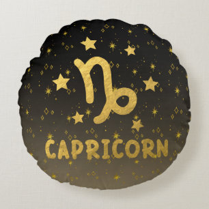 Cojín Redondo Capricornio Zodiac Black and Gold Round Pillow
