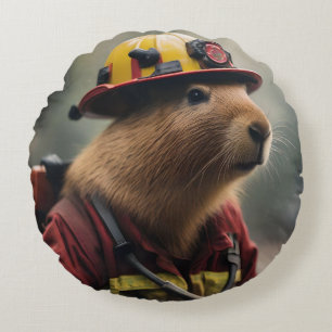 Cojín Redondo "Capybara al rescate: Extraordinario bombero