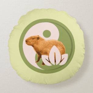 Cojín Redondo Capybara Zen Yin Yang Naturaleza Pacífica