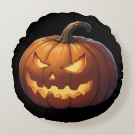 Cojín Redondo Cara de calabaza asustada