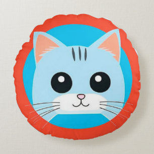 Cojín Redondo Cara de Gato de Dibujos Animados Adorable