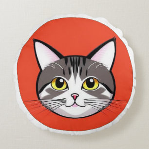 Cojín Redondo Cara de gato de dibujos animados linda con diseño