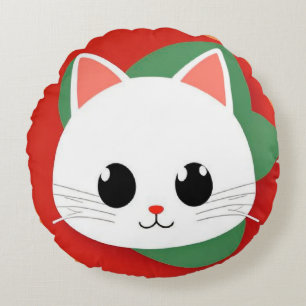 Cojín Redondo Cara de gato de dibujos animados linda con diseño 