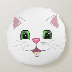 Cojín Redondo Cara de gato linda y divertida sobre blanco