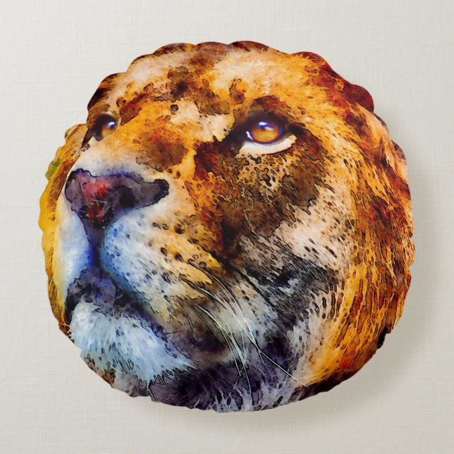 Cojín Redondo Cara de león plácido (Anverso)