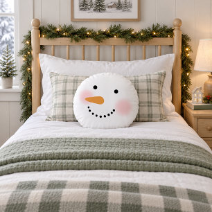 Cojín Redondo Cara de muñeco de nieve adorable Navidad invierno
