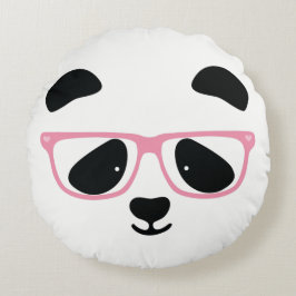 Cojín Redondo Cara de Panda Cuta con Gafas Rosa