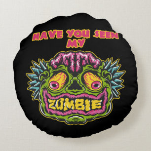 Cojín Redondo Cara de Zombie Verde - Diseño de Zombie de Hallowe