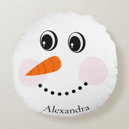 Cojín Redondo Cara divertida y feliz de hombre de nieve monogram