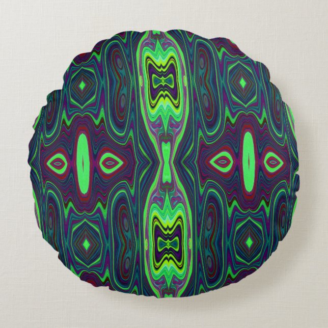 Cojín Redondo Carácter abstracto retro, patrón rojo y azul (Anverso)