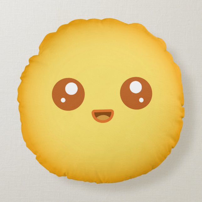 Cojín Redondo Carácter kawaii de sol lindo (Anverso)