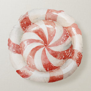 Cojín Redondo Caramelo de Navidad con Menta Pimienta Rojo Blanco