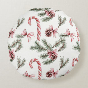 Cojín Redondo Caramelos Rojos Blancos Piñas de Navidad Navidad