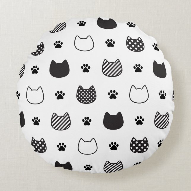 Cojín Redondo Caras de gato minimalistas (Anverso)