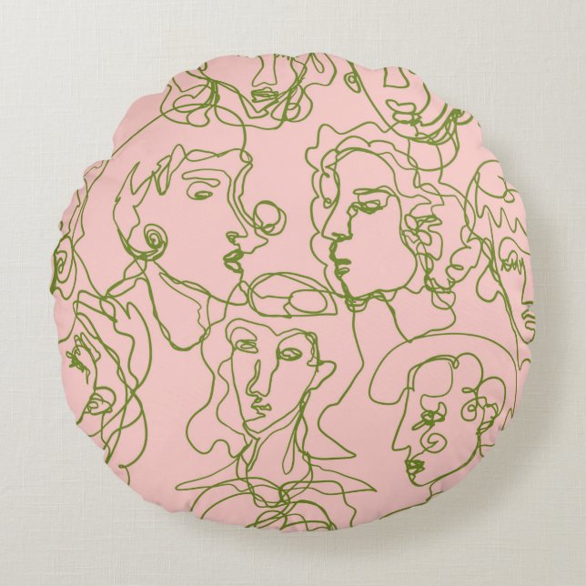 Cojín Redondo Caras femeninas abstractas contemporáneas. E minim (Anverso)