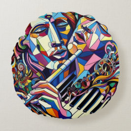 Cojín Redondo Caras y Instrumentos Abstractos