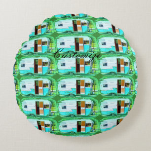 Cojín Redondo Caravana clásica del gitano del remolque del