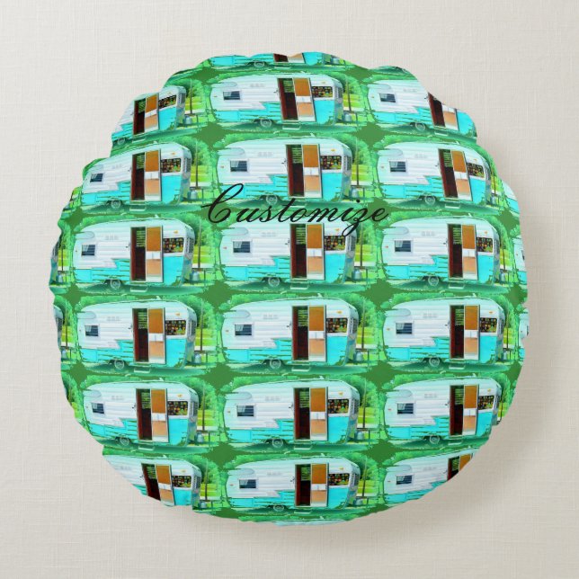 Cojín Redondo Caravana gitana clásica de remolques de época (Anverso)