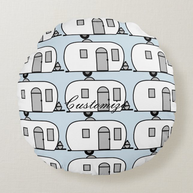 Cojín Redondo Caravana redondeada de remolque clásico de época (Anverso)