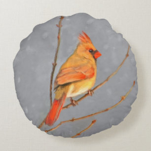 Cojín Redondo Cardenal sobre pintura de bifurcaciones - Arte de 