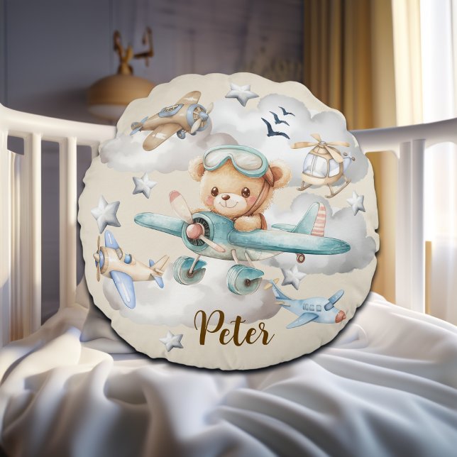 Cojín Redondo Cargo Teddy Bear del piloto de nombres personaliza (Subido por el creador)