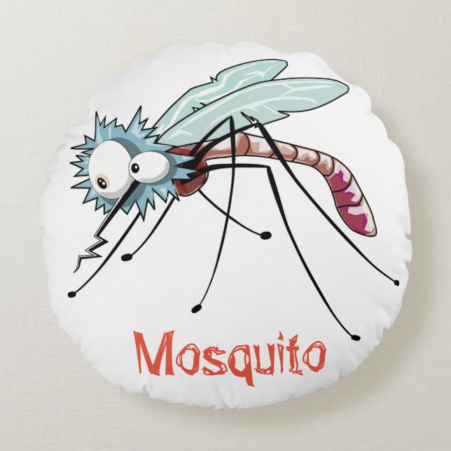 Cojín Redondo Caricatura de mosquito (Anverso)